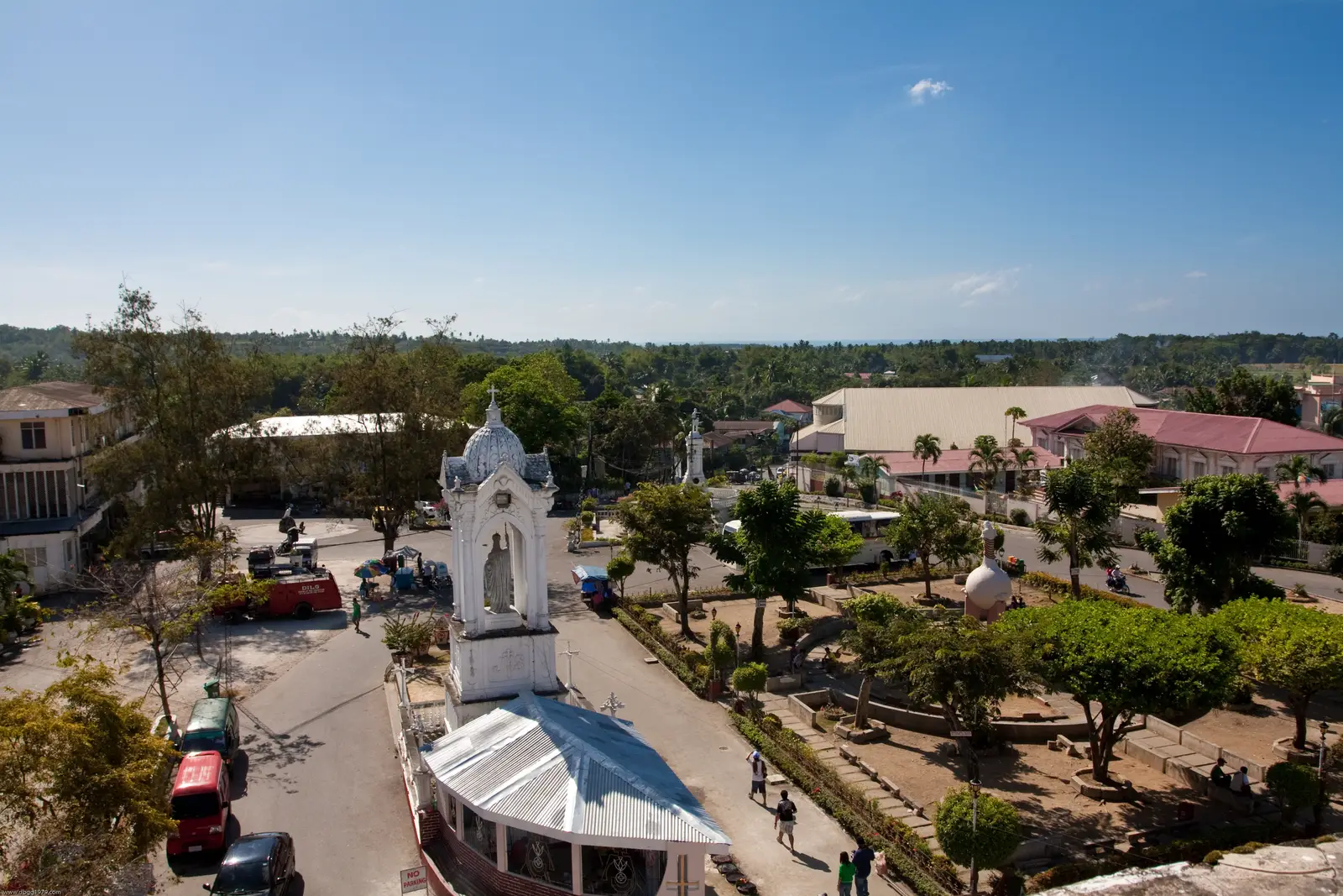 The Carcar rotunda and town plaza seen from the church bell tower, Cebu